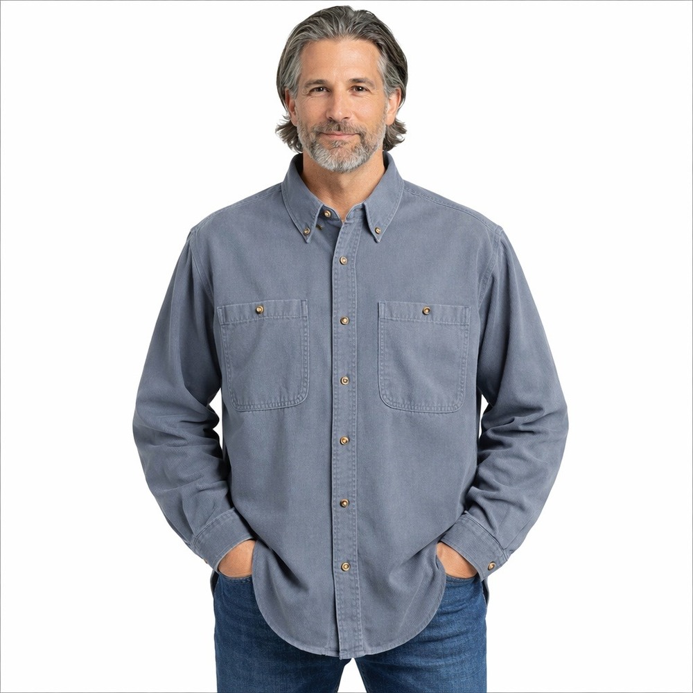 Fieldmaster Mens Small Blue Cotton Thick Twill‎ Long Sleeve Button Down Shirt